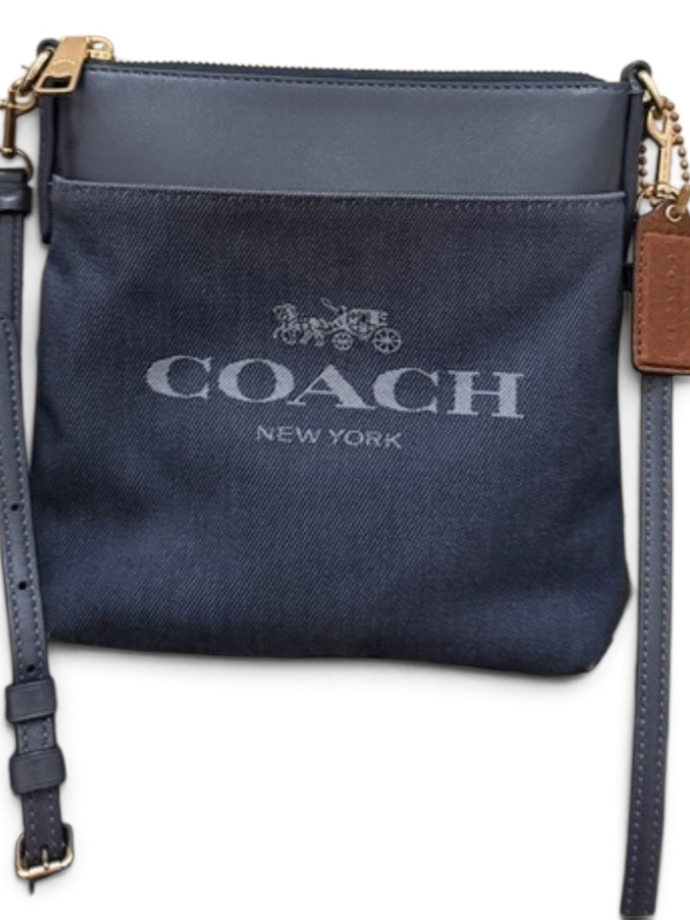 Coach Kitt EUC Denim Jacquard Crossbody Bag Featuring Blue Denim Jacquard Fabric